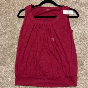 Red/Maroon Loft blouse banded at waist. New, never worn w/ tag.